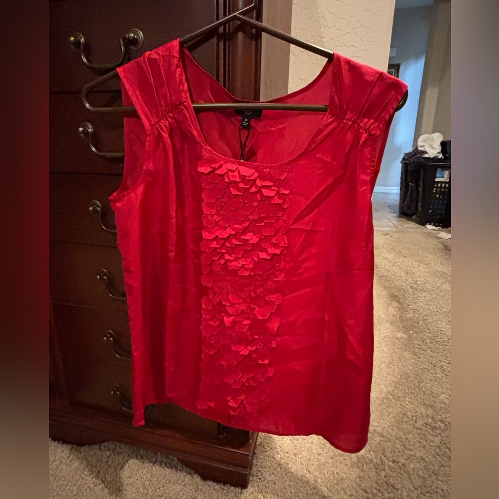Talbots Red Sleeveless Ruffle-Front Silk Blend Blouse
